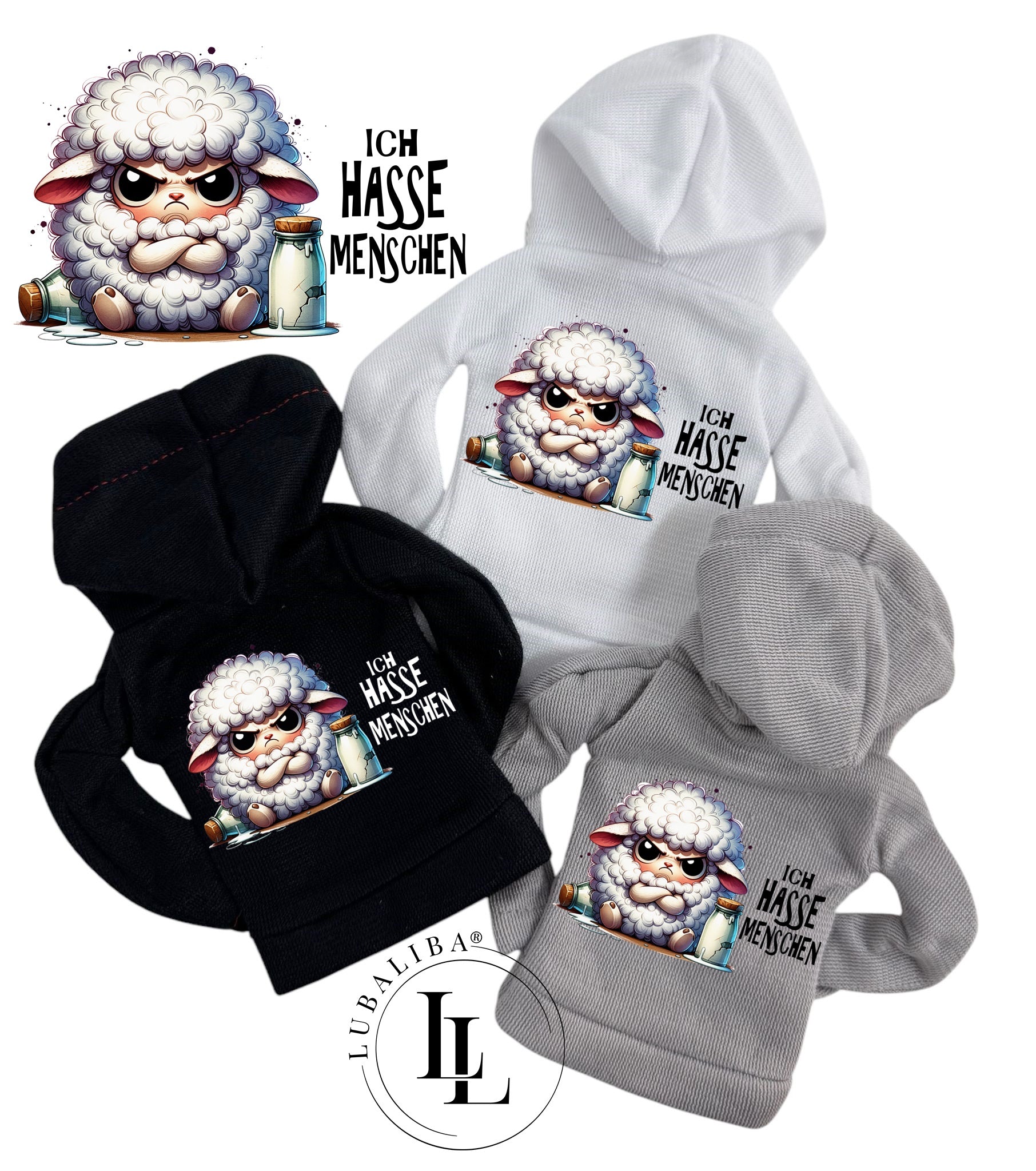 Mini Hoodie " Ich Hasse Menschen " Shawty das Schaf Motiv: TAJ